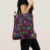 Tote Bag Paillettes. Rouge, vert, violet. (De près)