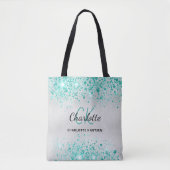 Tote Bag Paillettes vert sarcelle argenté monogramme nom gl (Devant)