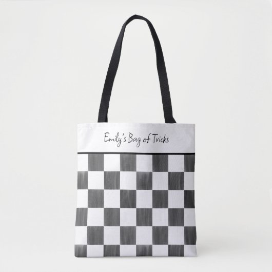 Tote Bag Painted Black Checkerboard Pattern Personalized (Devant)
