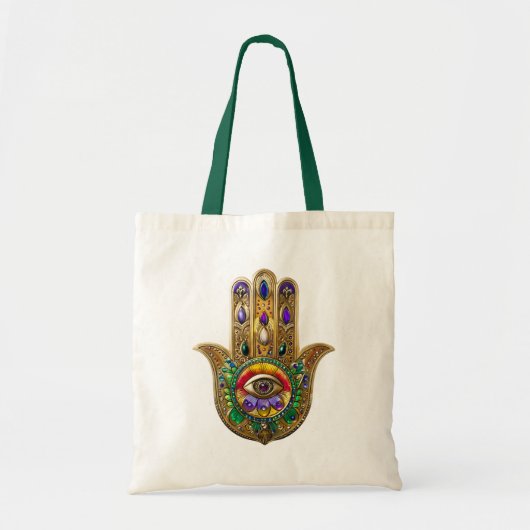 Tote Bag Painted Gold Hamsa Amethyst Ruby Third Eye (Devant)