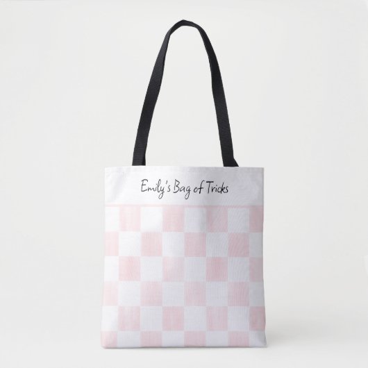 Tote Bag Painted Pink Checkerboard Pattern Personalized (Devant)