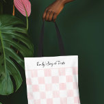 Tote Bag Painted Pink Checkerboard Pattern Personalized<br><div class="desc">This tote bag has a pretty pattern of painted pink squares and plain white squares arranged in a checkerboard print. There's a spot at the top of the bag for adding a name or your own custom message in black script lettering.</div>
