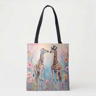 Tote Bag Paire de girafes dans un jardin pastel