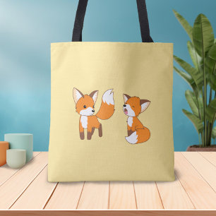 Tote Bag Paire de mignons petits renards sur jaune