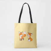 Tote Bag Paire de mignons petits renards sur jaune (Devant)