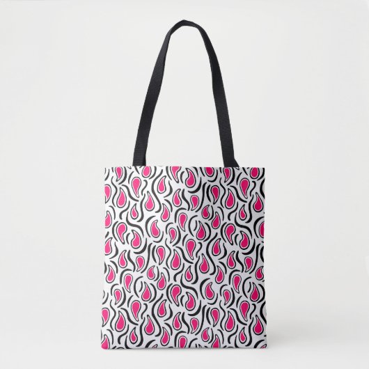 Tote Bag Paisley Abstrait 230523 - Neon Red, B&W (Devant)