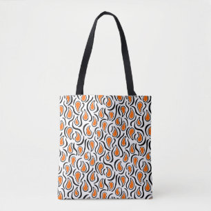 Tote Bag Paisley Abstrait 230523 - Orange, Noir et Blanc
