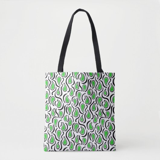 Tote Bag Paisley Abstrait 230523 - Spring Green, B&W (Devant)