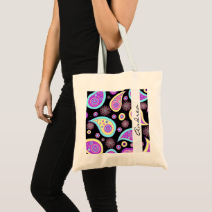 Tote Bag Paisley colorée, Motif Paisley, Votre Nom
