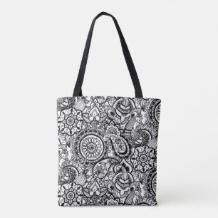 Tote Bag Paisley floral noir