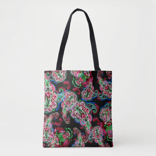 Tote Bag Paisley Floral Pattern, Ethnic Arrière - plan. (Devant)