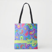 Tote Bag Paisley Modern Lavender Nom du monogramme (Devant)