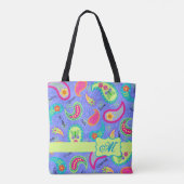 Tote Bag Paisley Modern Lavender Nom du monogramme (Dos)