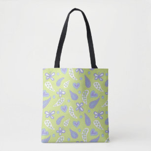 Tote Bag Paisley Violet et Papillons et Cœurs au Citron