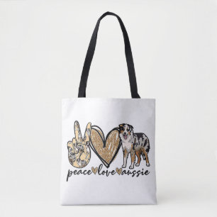Tote Bag Paix, Amour, Aussie, Chien Berger Australien, Anim