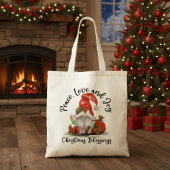 Tote Bag Paix, Amour & Joie Bénédiction Gnome de Noël