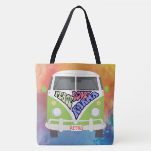 Tote Bag Paix, Amour, Karma, Hippy, aquarelle arc-en-ciel
