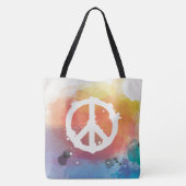 Tote Bag Paix, Amour, Karma, Hippy, aquarelle arc-en-ciel (Dos)