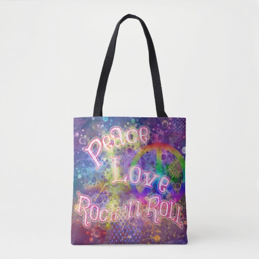 Tote Bag Paix, Amour & Rock 'n Roll | Bright Boho Hippie (Devant)