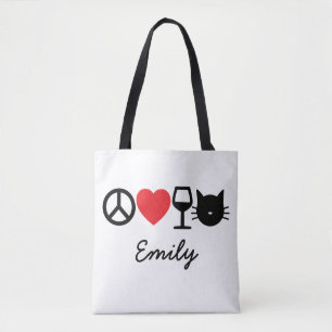 Tote Bag Paix, amour, vin et chats