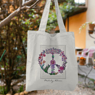 Tote Bag Paix colorée Floral Cute Boho Hippie Wholesome