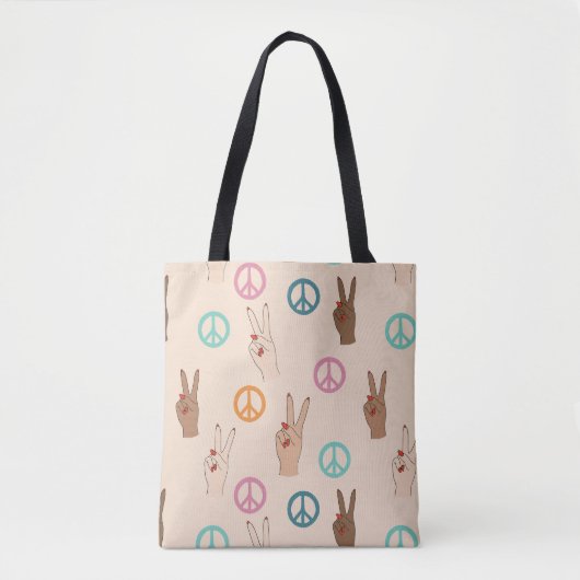 Tote Bag Paix et Amour Multicultural Motif de la main (Devant)
