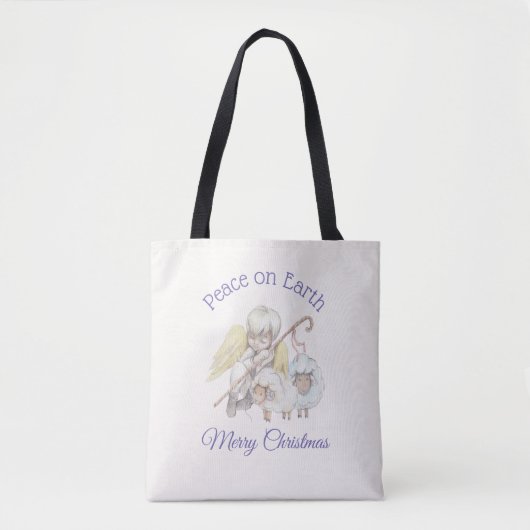 Tote Bag Paix sur Terre Pasteur Ange avec Agneaux (Devant)