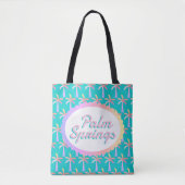 Tote Bag Palm Springs Retro Palm Springs Turquoise Blue Tro (Devant)