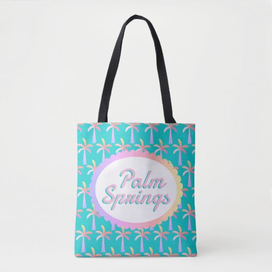 Tote Bag Palm Springs Retro Palm Springs Turquoise Blue Tro (Devant)