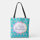 Tote Bag Palm Springs Retro Palm Springs Turquoise Blue Tro (Dos)