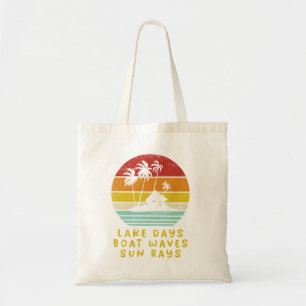 Tote Bag Palm Trees Beach Cabane Famille Vacances Rétro