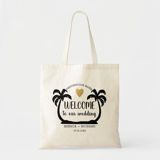 Tote Bag Palm Trees Gold Heart Destination Mariage Bienvenu (Devant)