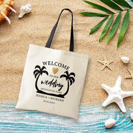 Tote Bag Palm Trees Heart Destination Wedding Beach Bienven