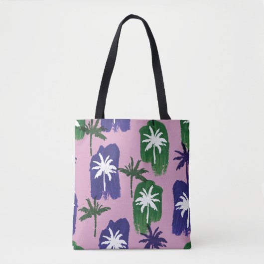 Tote Bag Palme peinte, Vert bleu marine. (Devant)