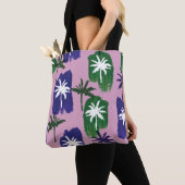 Tote Bag Palme peinte, Vert bleu marine. (De près)