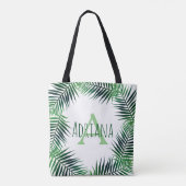 Tote Bag Palme tropicale Feuille & lettre initiale avec nom (Dos)