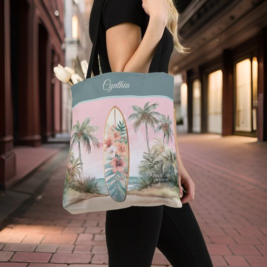 Tote Bag Palmier à fleurs de l'île tropicale w Nom