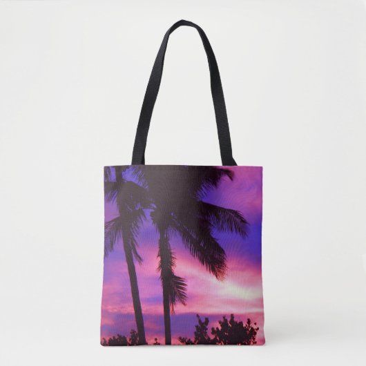 Tote Bag Palmier couché de soleil rose et violet (Devant)