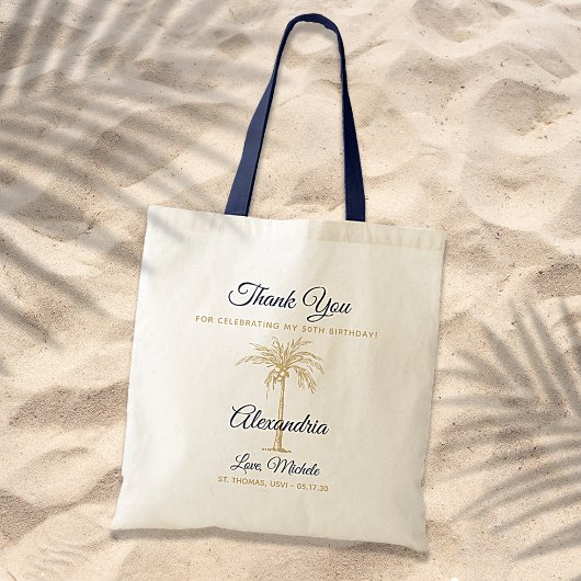 Tote Bag Palmier d'or de la Marine tropicale Merci d'annive