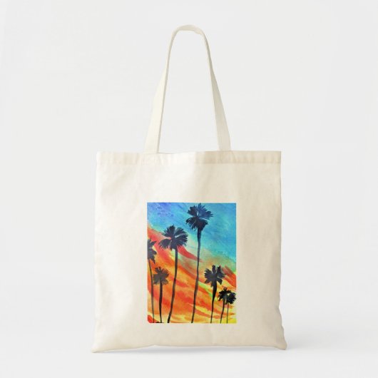 Tote Bag Palmier du coucher de soleil plage surf art (Devant)