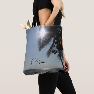 Tote Bag Palmier éclairé par le soleil Océan Personnalisé