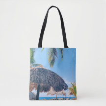 Palmier, Palapa et ciel bleu sur la plage de Curac