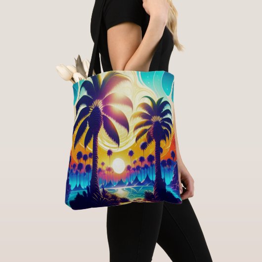 Tote Bag Palmier sarcelle et or (De près)