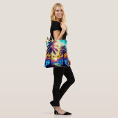 Tote Bag Palmier sarcelle et or (Sur le modèle)