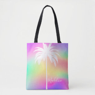 Tote Bag Palmier Tropical Blanc Coloré Vintage Élégant