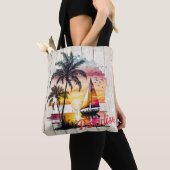 Tote Bag Palmiers à voilier Tropical Rose Sunset (De près)