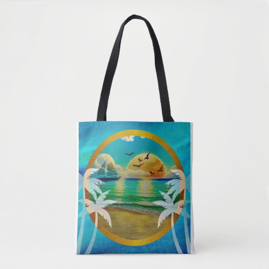 Tote Bag Palmiers de Plage Tropicaux Modernes Coucher de So (Devant)