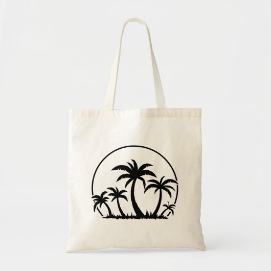Tote Bag Palmiers et coucher de soleil en noir (Devant)