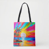 Tote Bag Palmiers et peinture au soleil couchant (Devant)