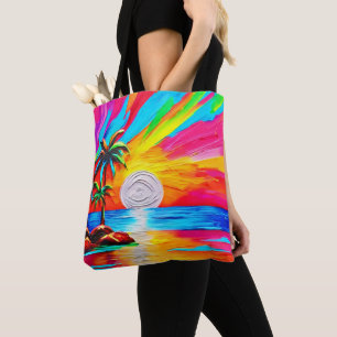 Tote Bag Palmiers et peinture au soleil couchant
